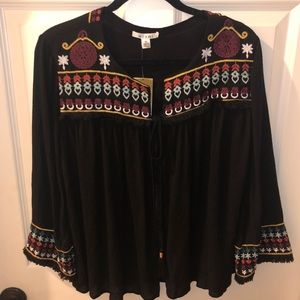 Black Tie-Front Blouse